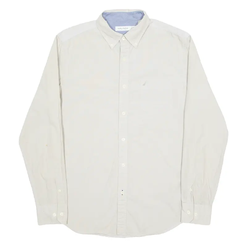 Nautica Mens Plain Shirt Beige Long Sleeve L 1