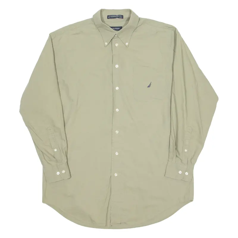 Nautica Mens Plain Shirt Green Long Sleeve L 1