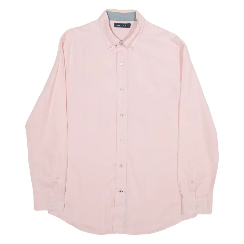 Nautica Mens Plain Shirt Pink Long Sleeve M 1