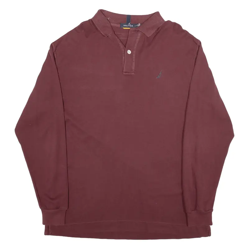 Nautica Mens Polo Shirt Maroon Long Sleeve M 1