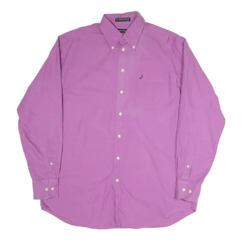 Nautica Mens Purple L Button Down Cotton Blend Shirt Classic Fit Casual Wear 1