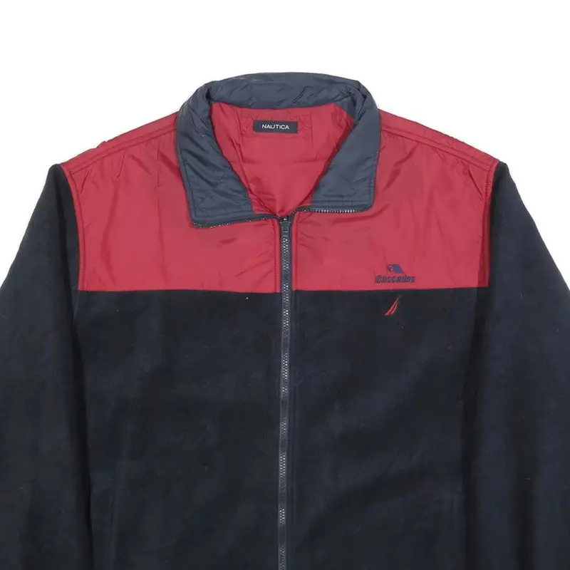 Nautica Mens Red & Black Reversible Polyester Blend Zip Jacket L Fleece 2