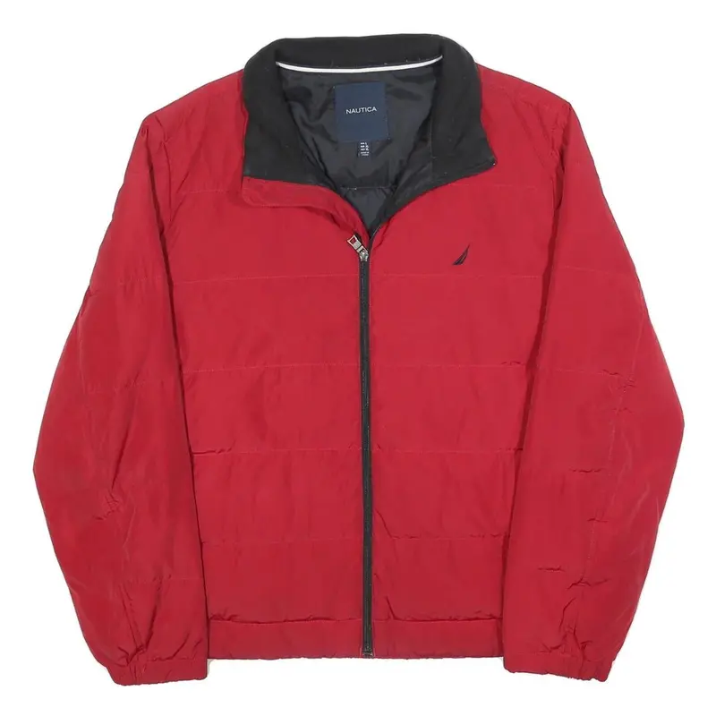Nautica Mens Red Classic Jacket L Polyester Plain Zip Closure 1