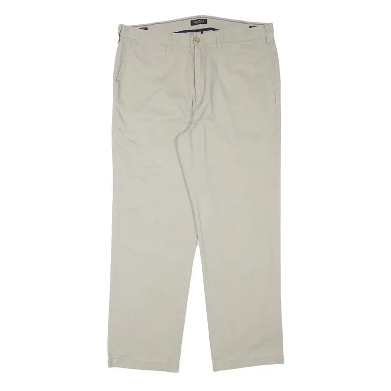 Nautica Mens Regular Fit Beige Cotton Blend Trousers W36 L29 Casual Zip Closure 1