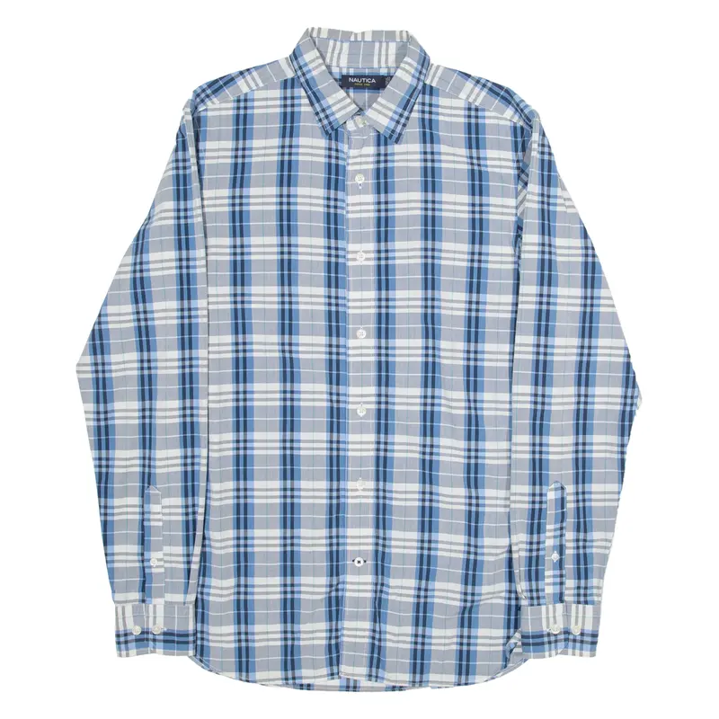 Nautica Mens Shirt Blue 90S Check Long Sleeve S 1