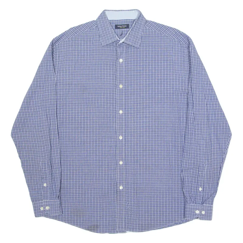 Nautica Mens Shirt Blue Check Long Sleeve L 1