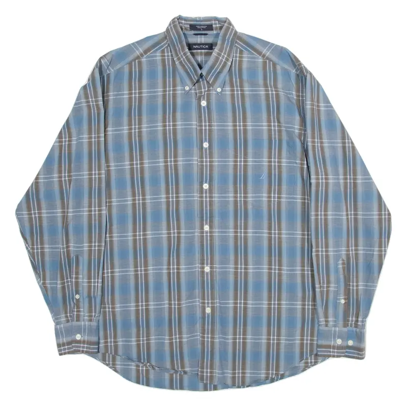 Nautica Mens Shirt Blue Check Long Sleeve L 1