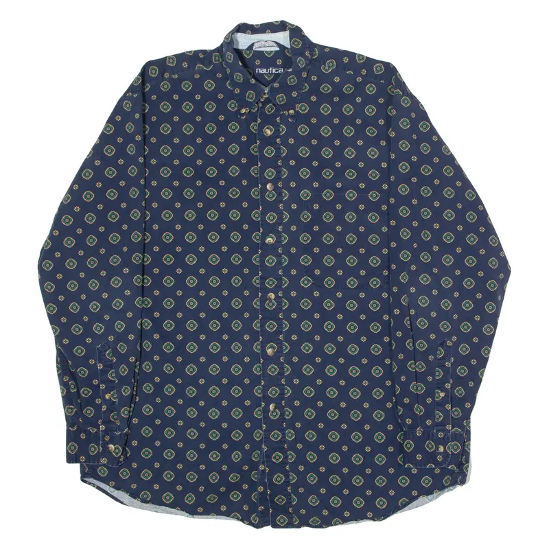 Nautica Mens Shirt Blue Geometric Long Sleeve L 1