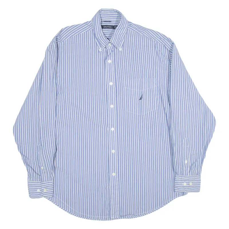 Nautica Mens Shirt Blue Striped Long Sleeve L 1