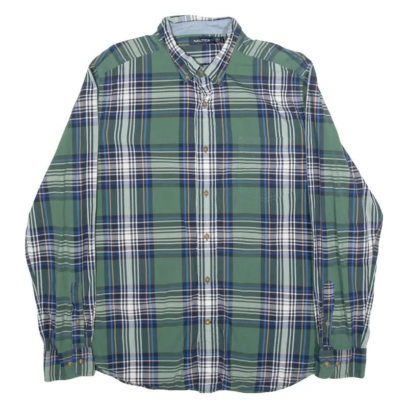 Nautica Mens Shirt Green Check Long Sleeve L 1