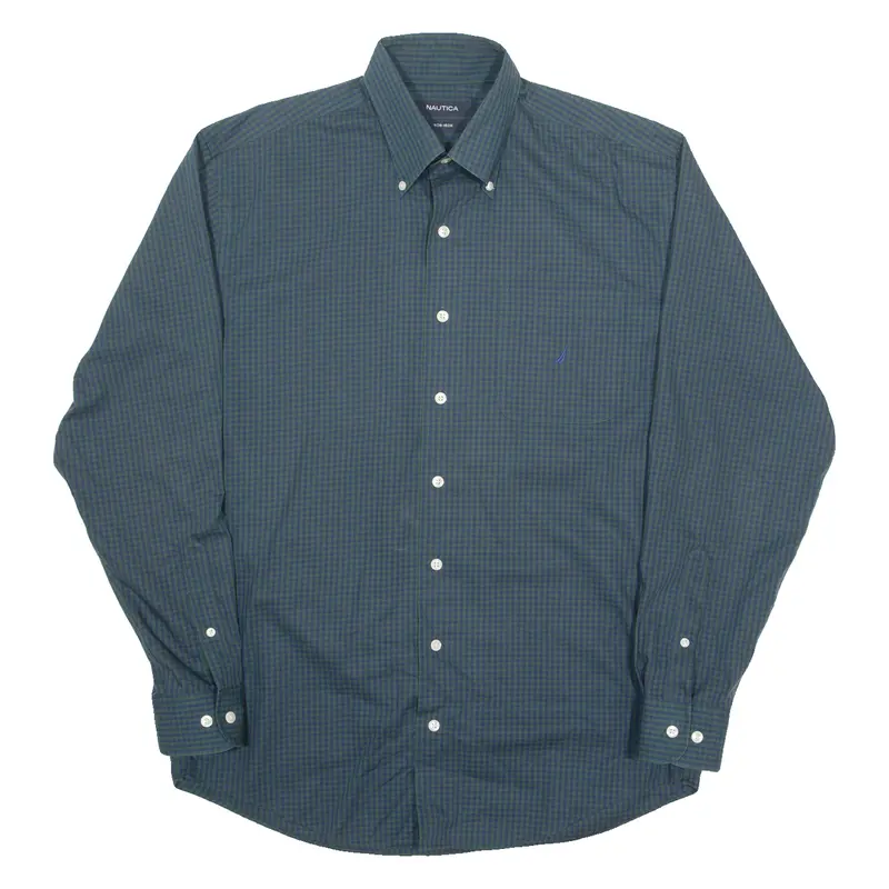 Nautica Mens Shirt Green Gingham Long Sleeve M 1