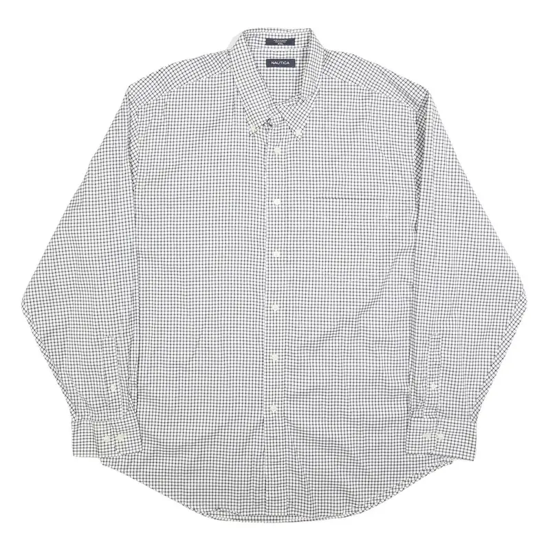 Nautica Mens White & Black Check Shirt 2Xl Button-Down Collar Long Sleeve 1