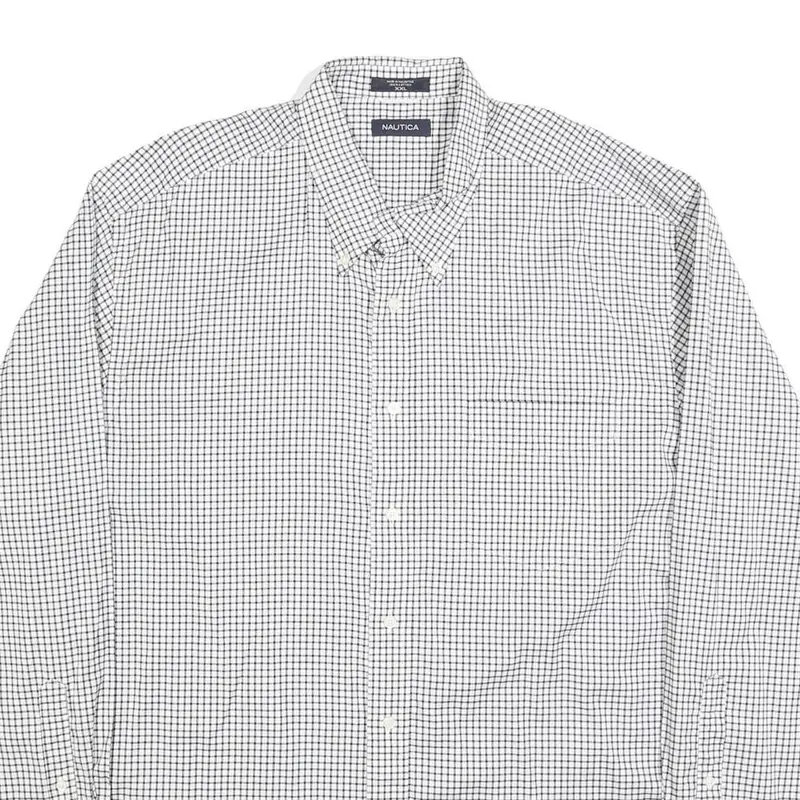 Nautica Mens White & Black Check Shirt 2Xl Button-Down Collar Long Sleeve 2