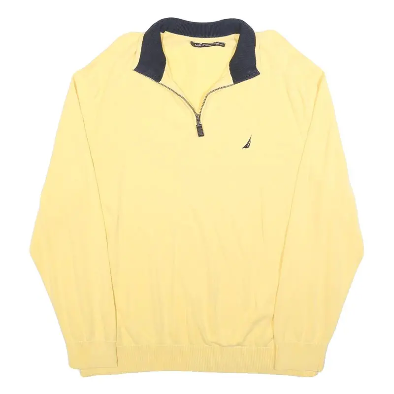 Nautica Mens Yellow & Navy Plain Pullover 1/4 Zip Cotton Jumper 2Xl Casual 1
