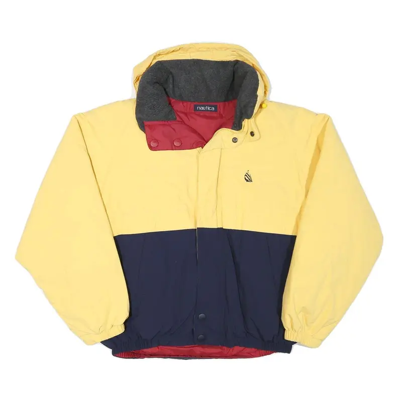 Nautica Mens Yellow & Navy Polyester Blend Zip Jacket L Hooded Colourblock 1