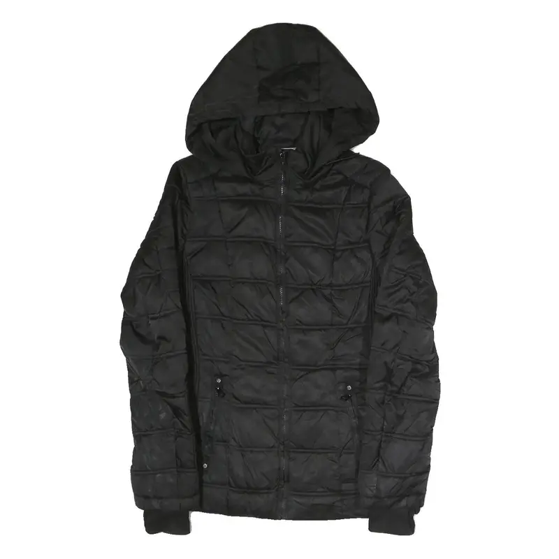 Nautica Womens Black Polyester Blend Quilted Jacket S Hooded Zip Closure Casual 1