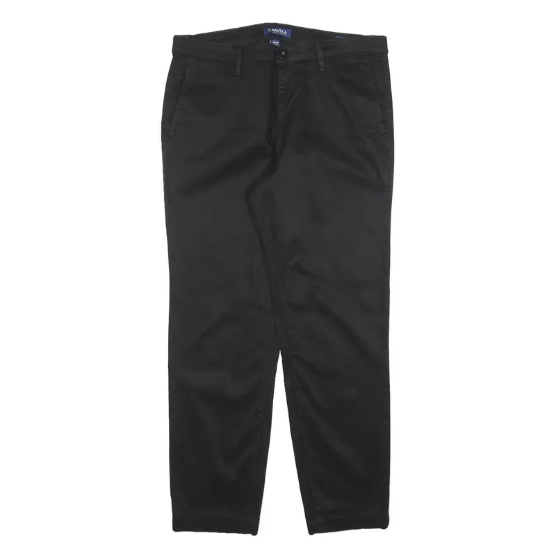 Nautica Womens Cotton Blend Black Regular Fit Straight Trousers W32 L28 Classic 1