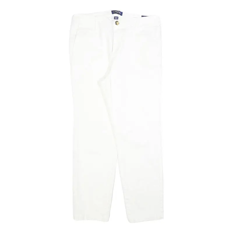 Nautica Womens Cotton Blend White Slim Straight Trousers W29 L27 Slim Fit Zip 1
