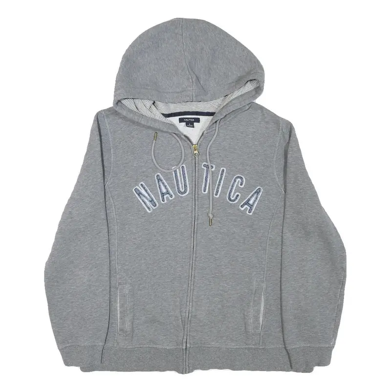 Nautica Womens Grey Hoodie L Zip Up Cotton Blend Casual Sweatshirt 1