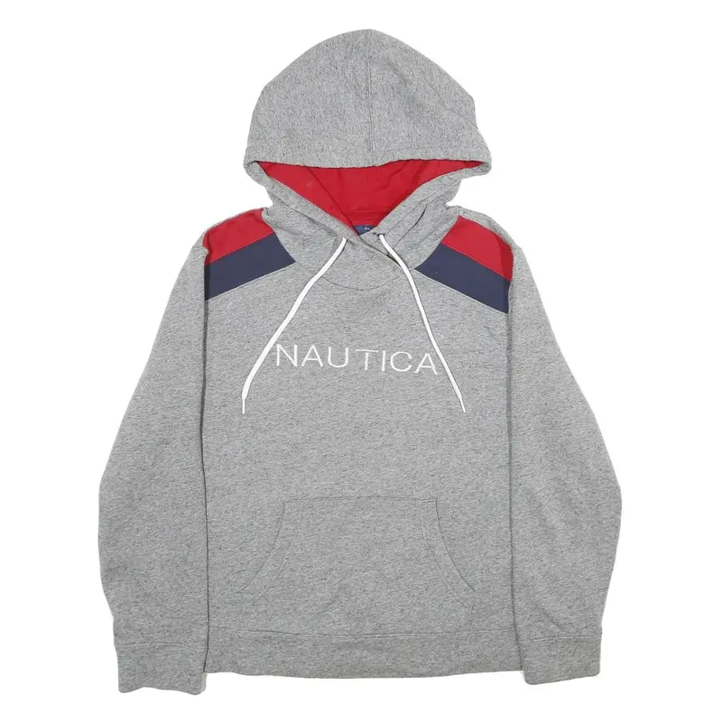 Nautica Womens Grey & Red Colourblock Pullover Hoodie Xl Cotton Blend Relaxed 1