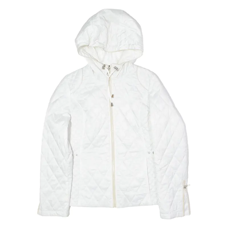 Nautica Womens Quilted Jacket White Hooded Diamond S 1