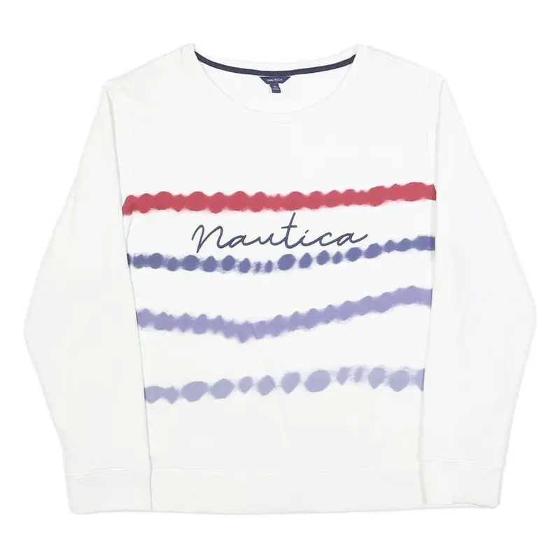Nautica Womens White Blue Red Sweatshirt Crew Neck Xl Cotton Blend Casual 1