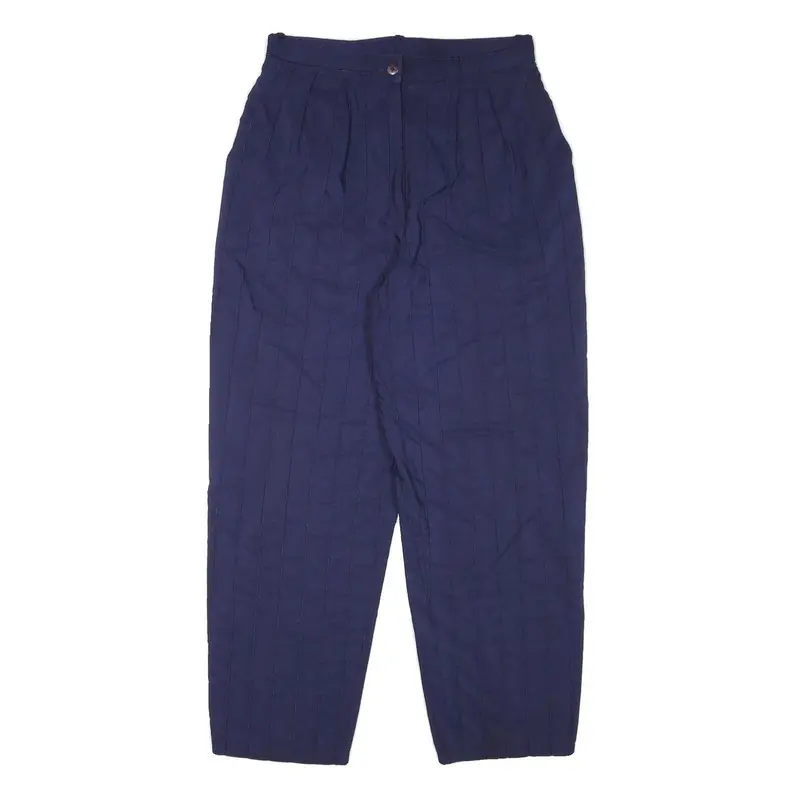 Navy Womens Cotton Blend Relaxed Straight Trousers W28 L26 Casual Zip Pocketed 1