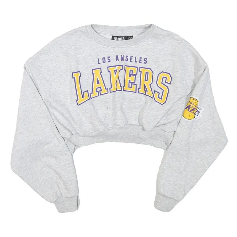 Nba Womens Grey Los Angeles Lakers Crew Neck Xs Cropped Cotton Sweatshirt 1