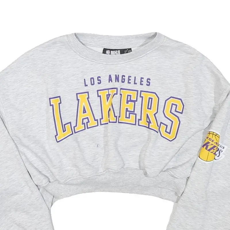 Nba Womens Grey Los Angeles Lakers Crew Neck Xs Cropped Cotton Sweatshirt 2