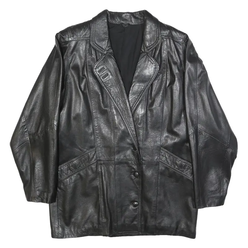 Neuenschwander Womens Black Leather Blazer Jacket L Button Closure Tailored 1