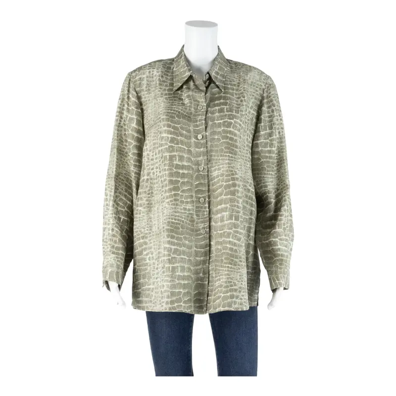 Neumann Berlin Womens Printed Blouse Grey Long Sleeve Silk Animal Print Uk 16 1