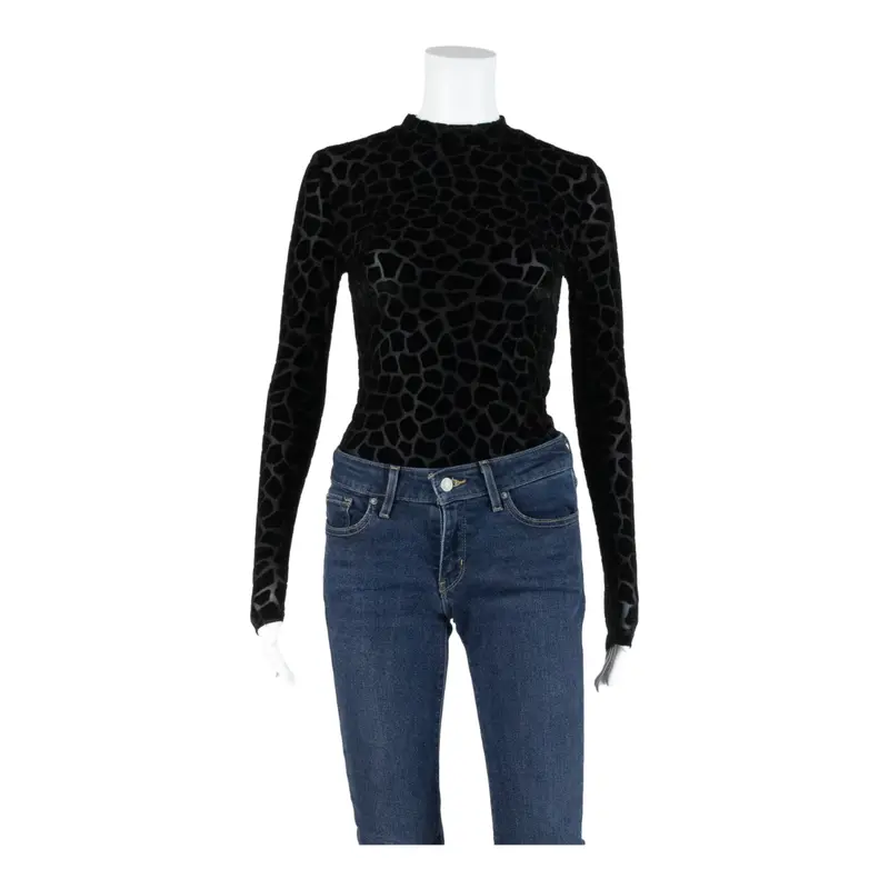 Never Fully Dressed Sheer Womens Bodysuit Black High Neck Animal Print Uk 8 1