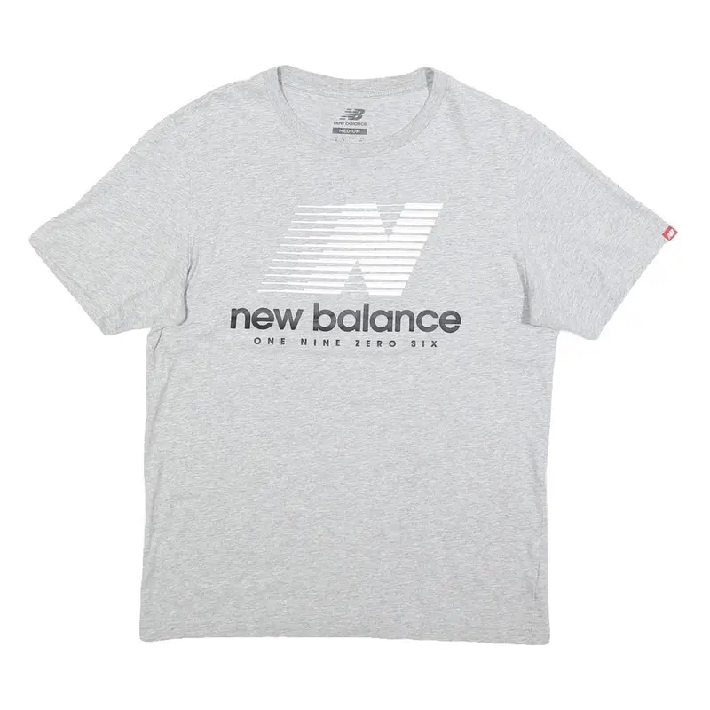 New Balance Mens Grey Cotton T-Shirt M Short Sleeve Crew Neck Logo Print 1