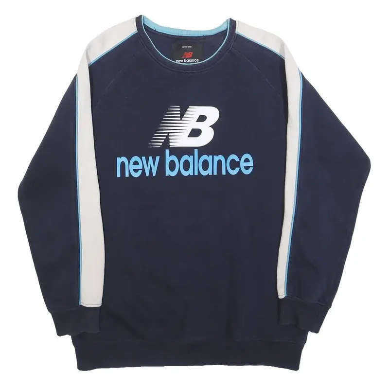 New Balance Mens Navy Blue & Cream Crew Neck Xl Sweatshirt Cotton Blend Casual 1