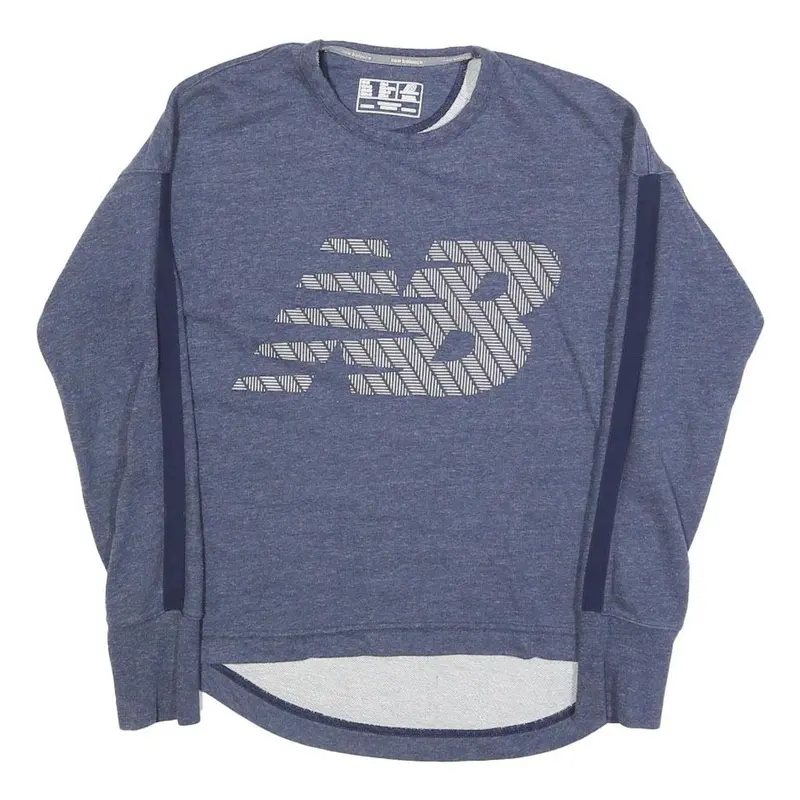 New Balance Womens Blue Xs Crew Neck Sweatshirt Cotton Blend Pullover Logo 1