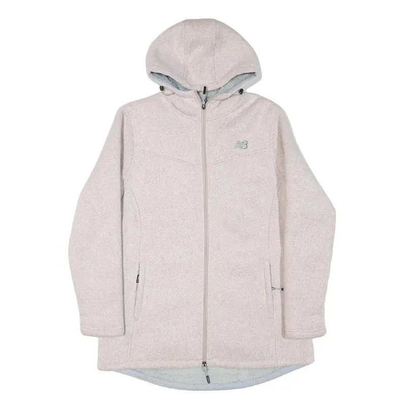 New Balance Womens Cream Hooded Zip Jacket L Polyester Blend Plain Lightweight 1