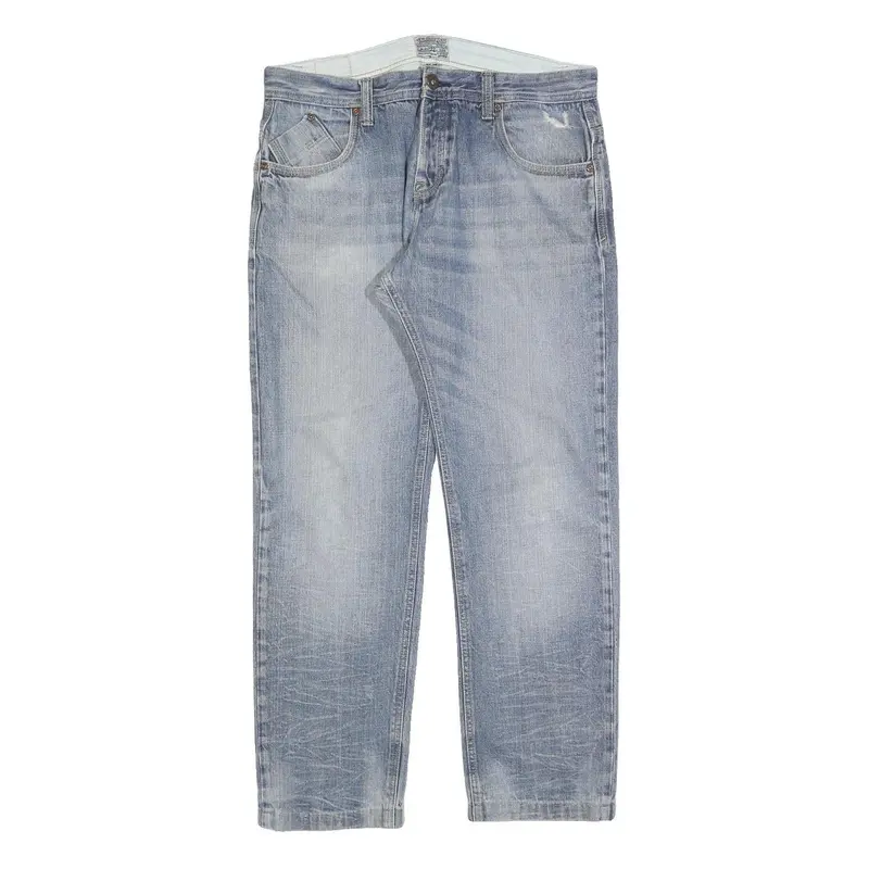 New Cargo Mens Cotton Blue Regular Straight Denim W34 L30 Button Closure Jeans 1