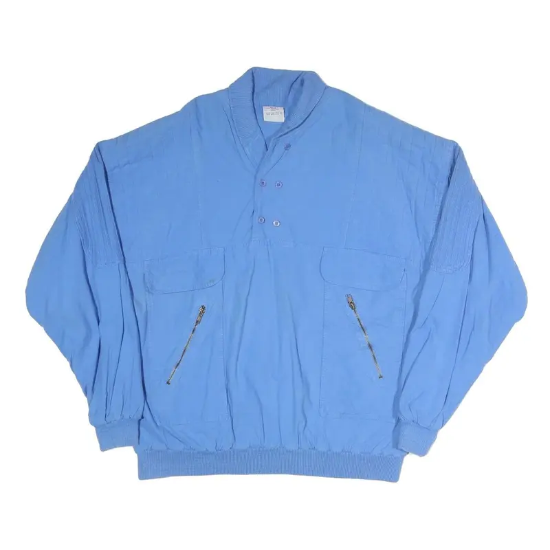 New Fast Mens Blue Jacket L Polyester Blend Button Closure Ribbed Collar Pockets 1
