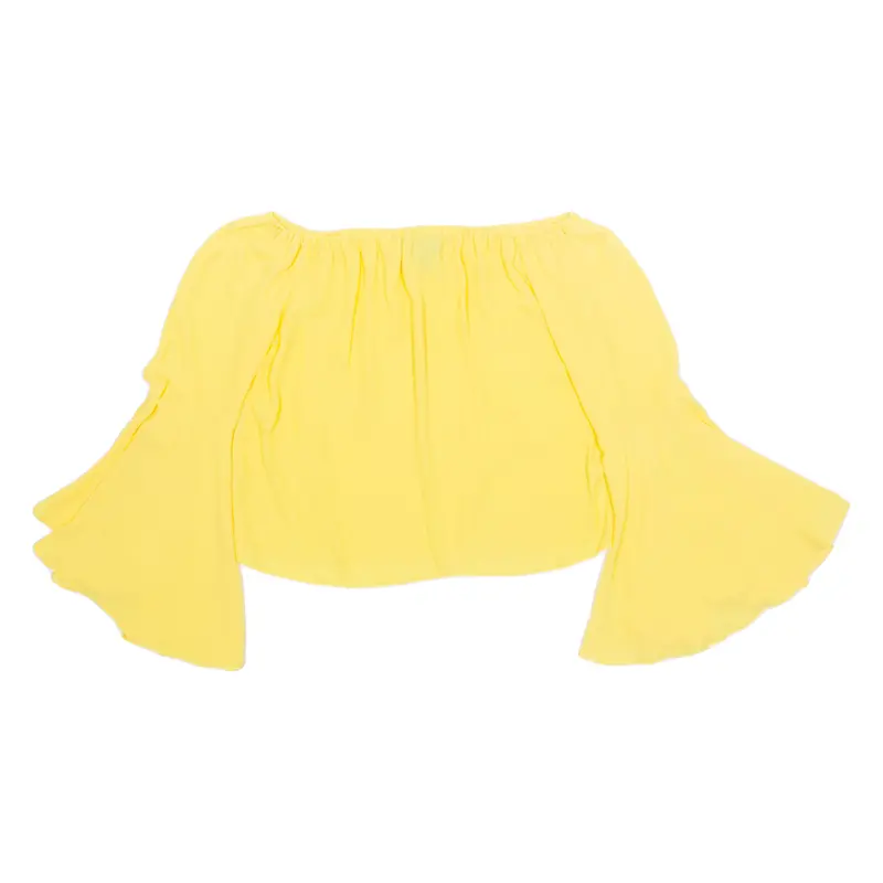 New Look Cropped Womens Off Shoulder Blouse Yellow Long Sleeve Uk 8 1