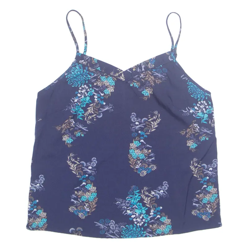 New Look Womens Camisole Vest Blue V-Neck Floral Uk 10 1