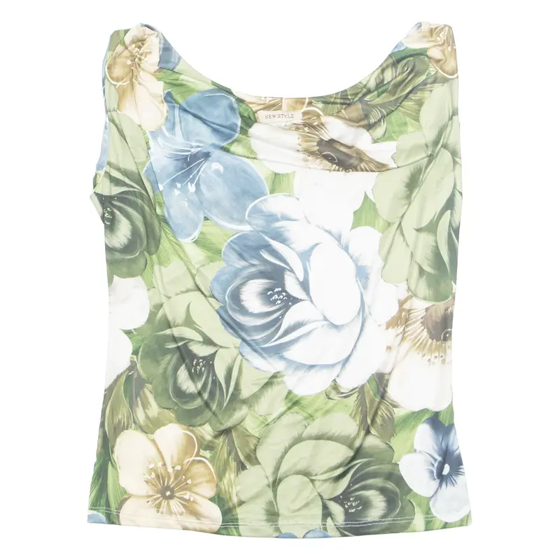 New Style Womens Printed Vest Green Sleeveless Floral S 1