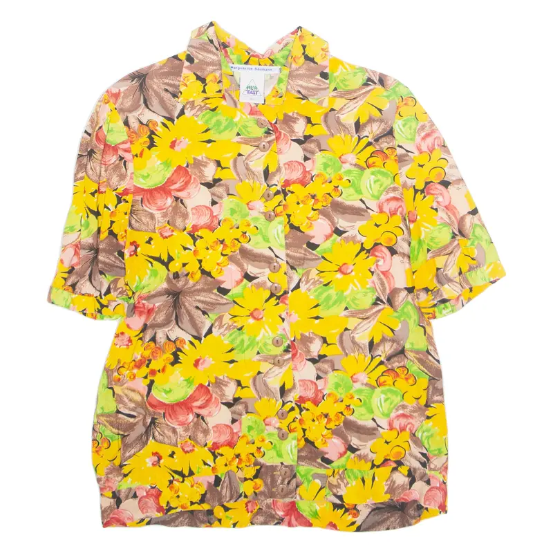 New Tast Womens Printed Blouse Yellow Crazy Pattern M 1