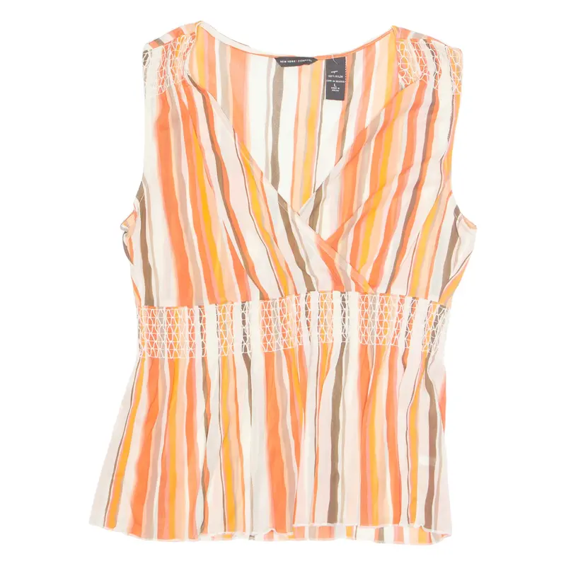 New York Company Womens Printed Blouse Orange V-Neck Sleeveless Nylon Striped L 1