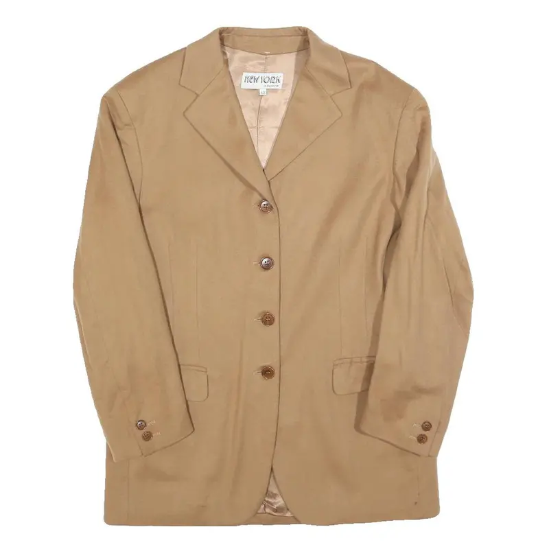 New York Womens Beige Wool Blend Blazer Jacket S Button Classic Plain 1
