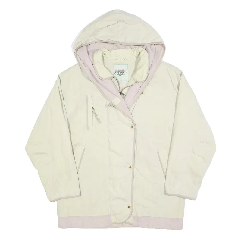 Newport Womens Cream & Beige Hooded Jacket L Polyester Blend Button Closure 1
