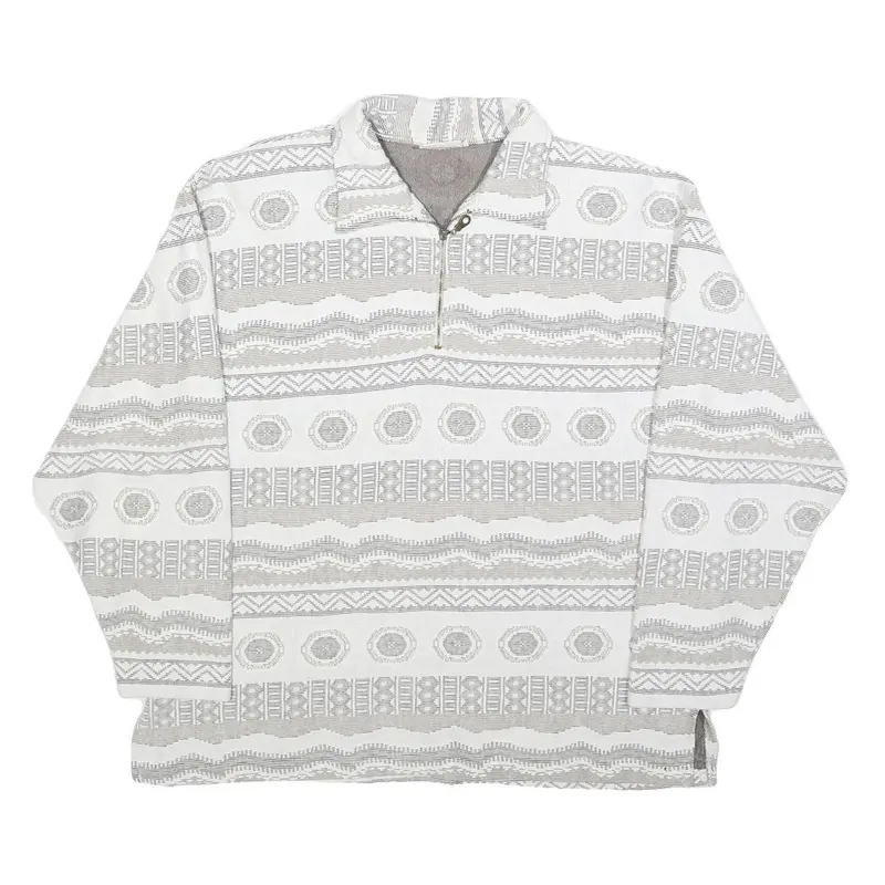 Newport Womens White & Grey Patterned Collared Sweatshirt L Cotton Blend Long 1