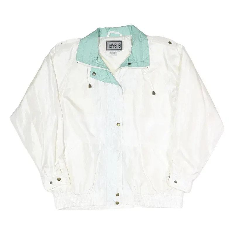 Neyelle Womens White & Aqua Zip Jacket L Polyester Blend Lightweight Casual 1