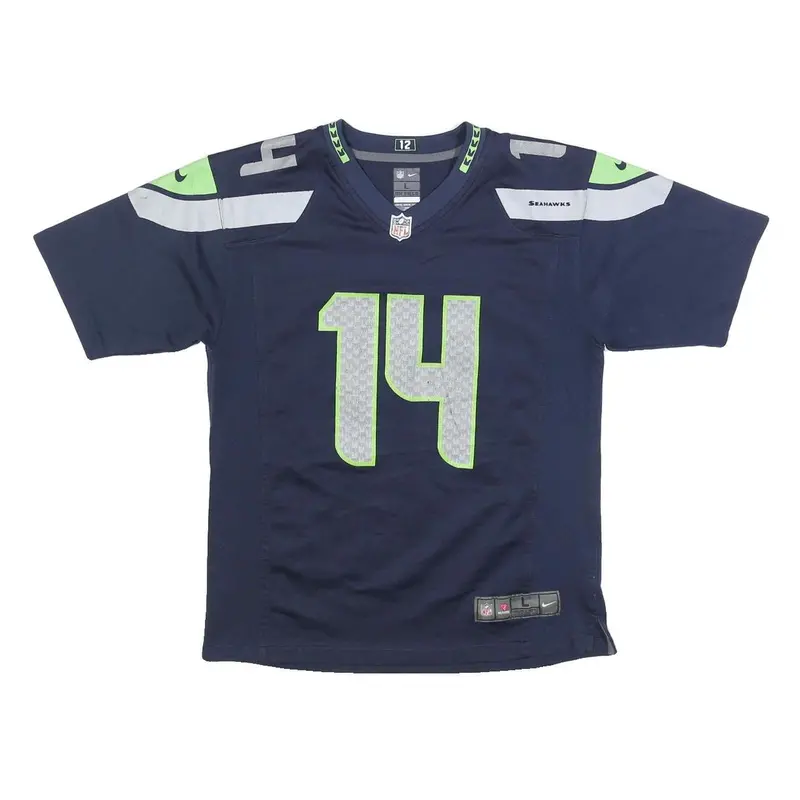 Nfl Girls Blue Seahawks 14 Metcalf Football Shirt L Short Sleeve V-Neck 1