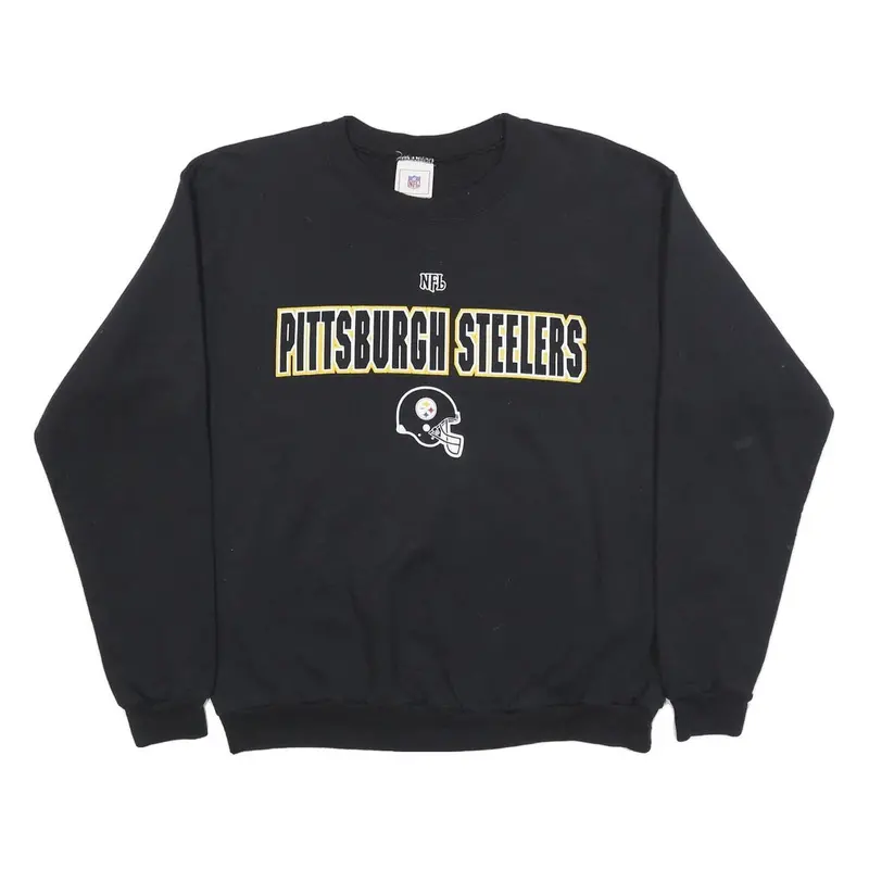 Nfl Mens Black Pittsburgh Steelers Crew Neck M Cotton Blend Pullover Sweatshirt 1