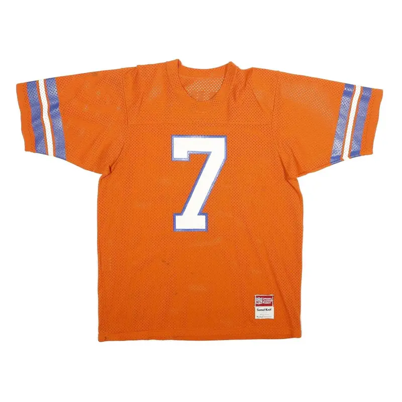 Nfl Mens Orange & Blue Football T-Shirt L Short Sleeve Crew Neck Number 7 Hausi 1